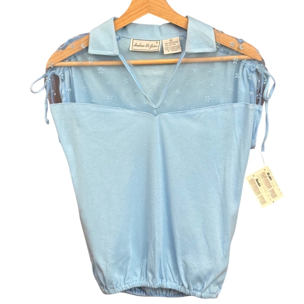 Vintage Andrew St John Sheer Mesh Floral Top Coquette Soft Girl Pastel